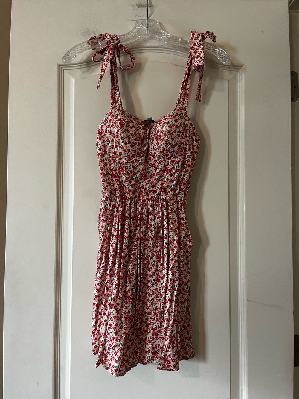 AUW Cream Sundress with Red and Pink Floral Print Juniors Size Small - Picture 10 of 10
